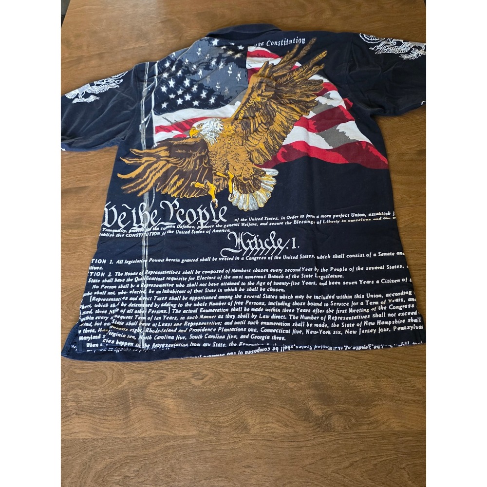 Cotton Traders Sport Mens Patriotic‎ Eagle US Constitution Polo Shirt Navy Large